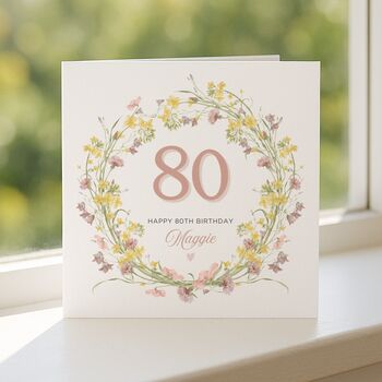 Personalised Floral 80th Birthday Card For Her, 2 of 6