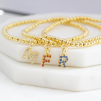 Gold Plated Beaded Bracelet With Birthstone Initial, 3 of 6