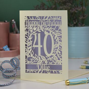 Personalised 40th Birthday Card Papercut Flower Design, 3 of 7