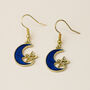 Gold And Blue Crescent Moon And Star Dangle Earrings, thumbnail 1 of 4
