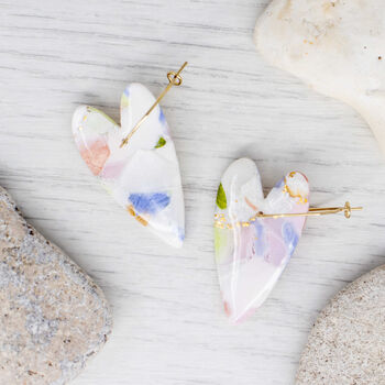Blossom Heart Hoop Marbled Polymer Clay Dangly Earrings, 3 of 5