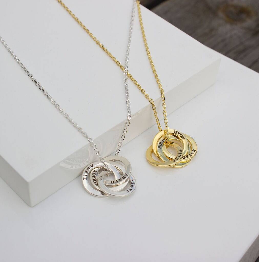 Gold Plated Silver Personalised Four Ring Necklace, 1 of 8