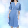 Cape Sleeved Tea Dress In Cornflower Blue Silk Velvet, thumbnail 1 of 2