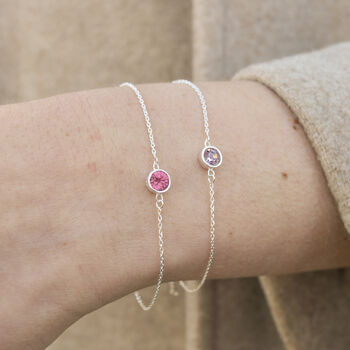 Sterling Silver October Birthstone Curb Bracelet – Rose Quartz, 4 of 6