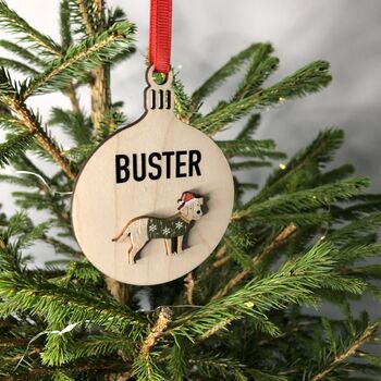 Personalised Wooden Dog Bauble Tree Decoration, 2 of 3