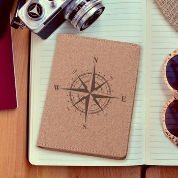 Personalised Natural Cork Passport Holder With Compass Design, 7 of 7