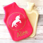 Personalised Sparkly Unicorn Hot Water Bottle Cover, thumbnail 4 of 6