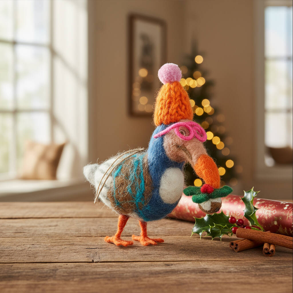 Handmade Felt Festive Dodo Christmas Decoration, 1 of 4
