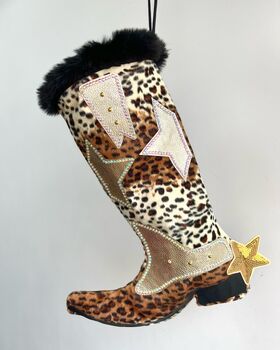 Animal Print Cowboy Boot Christmas Stocking, 5 of 6