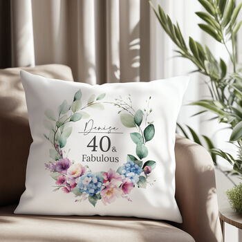 '40 And Fabulous' Personalised Birthday Cushion With Birth Flowers, 3 of 7