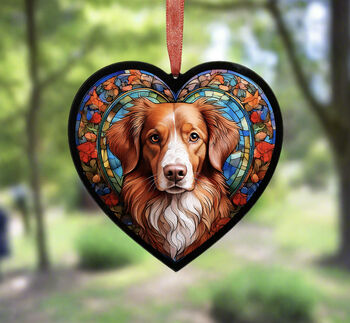 Nova Scotia Duck Tolling Retriever Stained Glass Effect Heart Suncatcher, 5 of 5