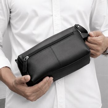 Personalised Special Date Men's Large Leather Wash Bag, 5 of 9
