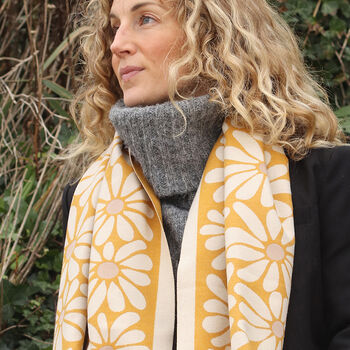 Yellow Retro Daisy Jacquard Scarf, 2 of 3