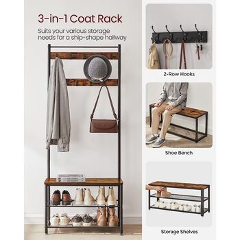 Vintage Hat Coat Rack Stand Organiser With Shoe Bench, 2 of 11