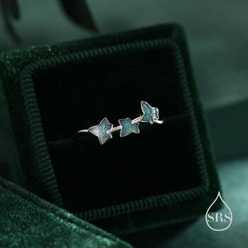Sterling Silver Enamel Ivy Leaf Motif Ring, 3 of 12