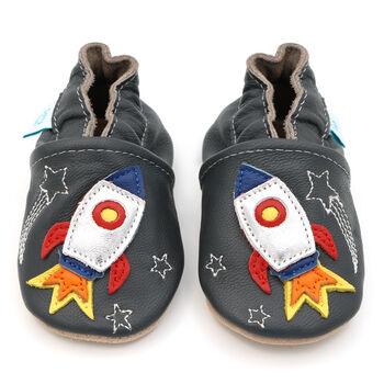 Dotty Fish Space Rocket Soft Leather Baby Shoes With Barefoot Soles, 7 of 11