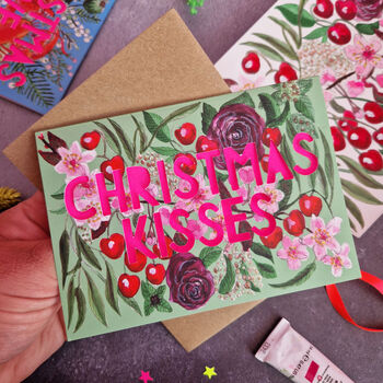 Christmas Kisses Cherry Floral Papercut Christmas Card, 3 of 7