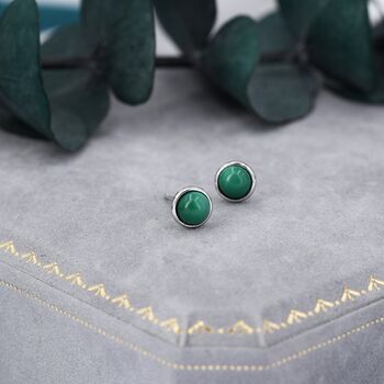Sterling Silver Natural Malachite Stone Stud Earrings, 4 of 10