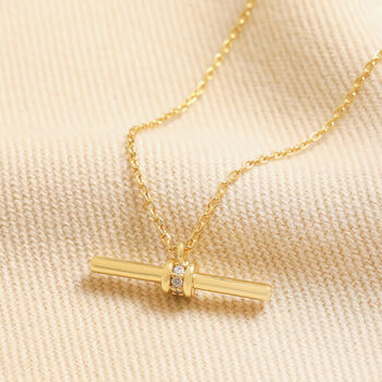 Crystal Feature T Bar Pendant Necklace In Gold, 2 of 4