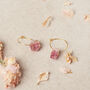 Hexagonal Preserved Pink Flower Gold Hoop Earrings, thumbnail 3 of 5