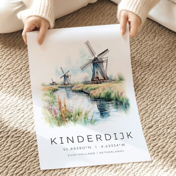Netherlands Travel Print Of The Kinderdijk Windmill, 4 of 7