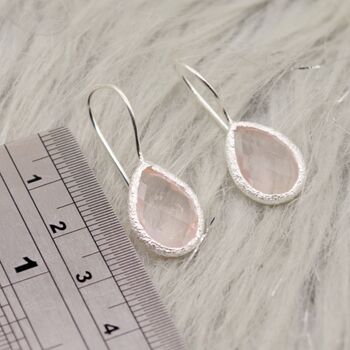 Rose Quartz Teardrop Earrings: Silver Or Gold Dangle Drop, 4 of 6