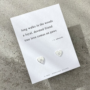 True Love Haiku Poem Silver Paw Heart Earrings, 4 of 5
