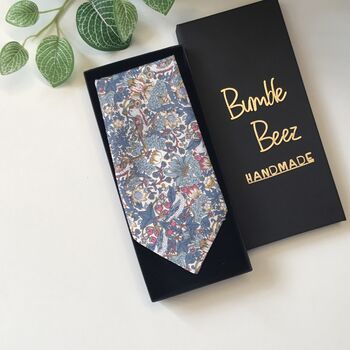 Liberty Tie In Blue Pink Strawberry Thief Birds Motif, 5 of 5