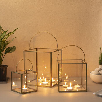 Glass Lantern With Candle Holder Cube Shape, 10 of 10