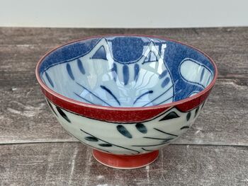 Red, Blue And White Cat Patterned Small Japanese Bowl, 11.5cm, 2 of 3