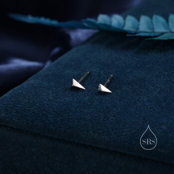 Sterling Silver Extra Tiny Triangle Pyramid Stud Earrings, 2 of 11