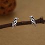 Sterling Silver Great Spotted Woodpecker Stud Earrings, thumbnail 1 of 11