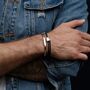 Men's Black Adjustable Leather Bracelet With Silver Accents, thumbnail 3 of 8