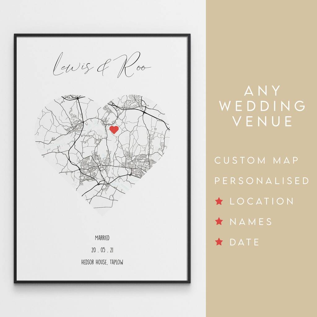 Wedding Gift Personalised Map Print Of Wedding Venue, 1 of 4
