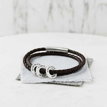 Personalised Sterling Silver And Leather Wrap Bracelet, 2 of 8