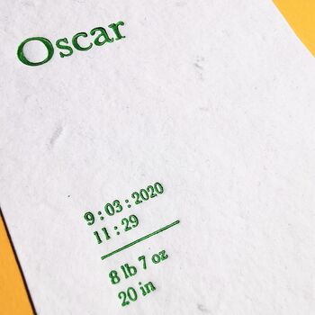 'The Oscar' Letterpress Seed Paper Birth Announcements, 5 of 6