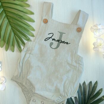 Personalised Embroidered Baby Dungaree Romper, 3 of 4