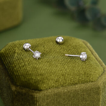 Sterling Silver Tiny Pearl 18 G Screw Back Earrings With Ball Backs, 3 of 11