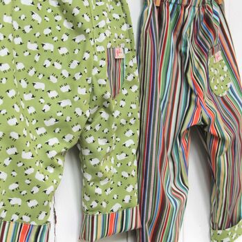 Reversible Stripey Sheep Kids Cotton Trousers, 2 of 5