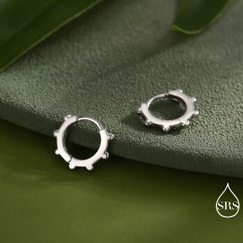 Sterling Silver Dotted Huggie Hoop, 3 of 11