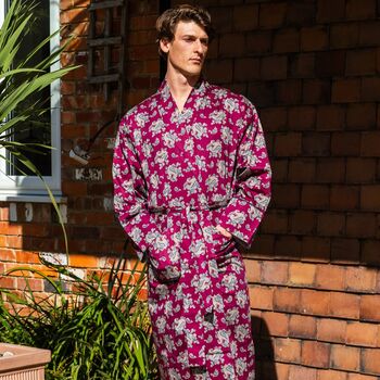 Lightweight Men's Dressing Gown Gatsby Paisley Wine, 2 of 7