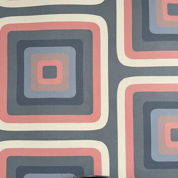 Retro Square Wallpaper Denim / Coral, 2 of 8