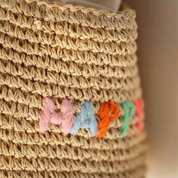 Embroidered Happy Woven Straw Bag, 3 of 5
