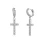 Full Pave Cross Sterling Silver Drop Hoop Earring, thumbnail 2 of 10