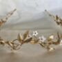 The Ostara Crown Gold Silver Shell Mother Of Pearl Floral Hair Vine Bridal Headpiece, thumbnail 3 of 12