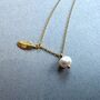 Pearl Necklace Leafe Pendant Sterling Silver 18k Gold, thumbnail 3 of 5