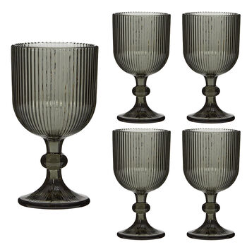 Palermo Set Of Four Grey Ribbed Wine Glasses, 2 of 7