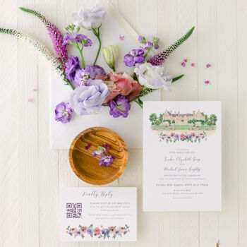 Lavender Wedding Invitations With Venue Illustration, 2 of 7