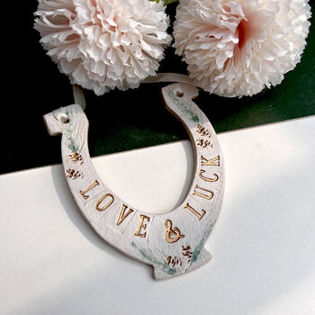 Forest Themed Love And Luck Ceramic Wedding Horseshoe, 2 of 6