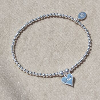 Love Heart Sterling Silver Ball Bead Bracelet, 3 of 7